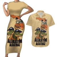 Alligator Alcatraz Prison Florida Everglades Couples Matching Short Sleeve Bodycon Dress and Hawaiian Shirt - Wonder Print Shop
