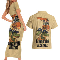 Alligator Alcatraz Prison Florida Everglades Couples Matching Short Sleeve Bodycon Dress and Hawaiian Shirt - Wonder Print Shop