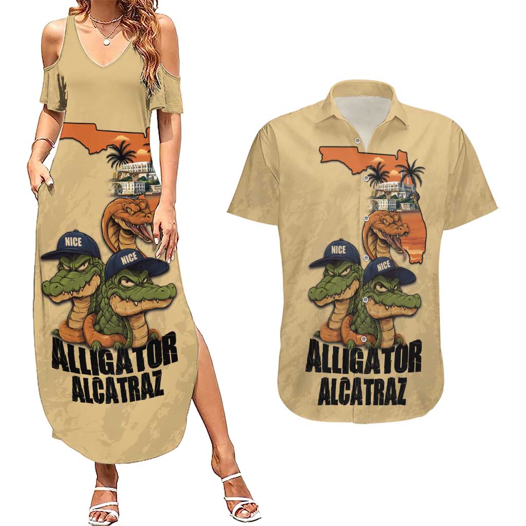 Alligator Alcatraz Prison Florida Everglades Couples Matching Summer Maxi Dress and Hawaiian Shirt - Wonder Print Shop