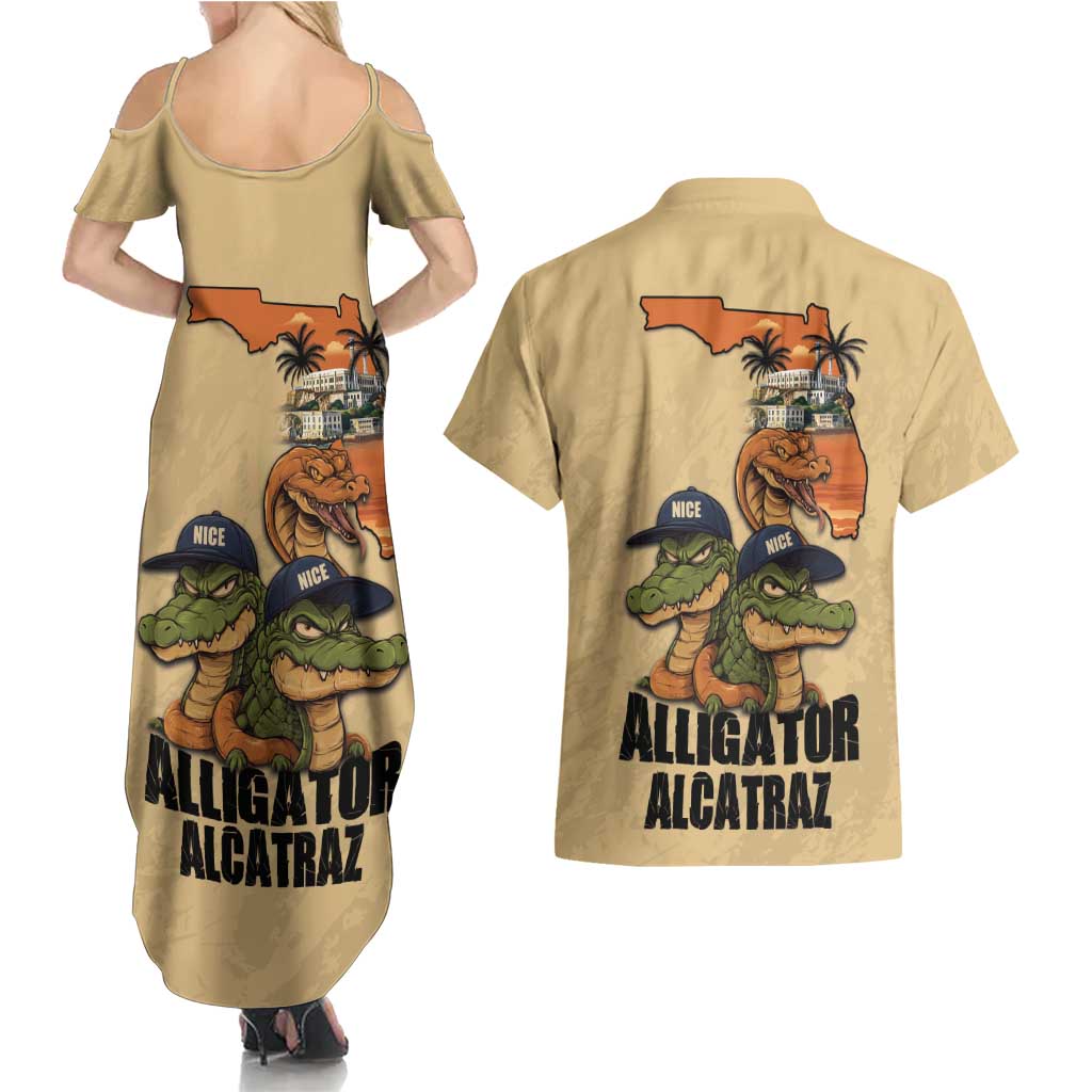 Alligator Alcatraz Prison Florida Everglades Couples Matching Summer Maxi Dress and Hawaiian Shirt - Wonder Print Shop