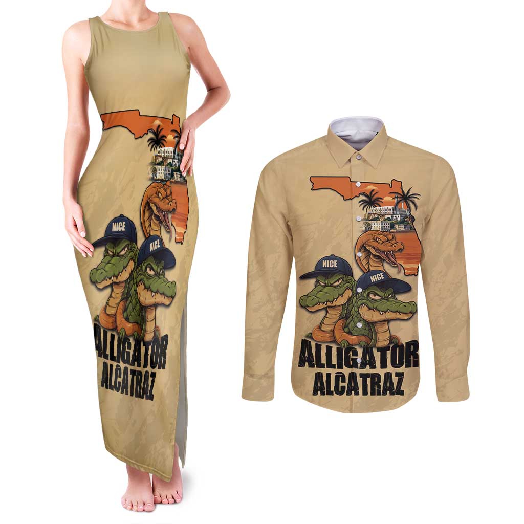 Alligator Alcatraz Prison Florida Everglades Couples Matching Tank Maxi Dress and Long Sleeve Button Shirt - Wonder Print Shop