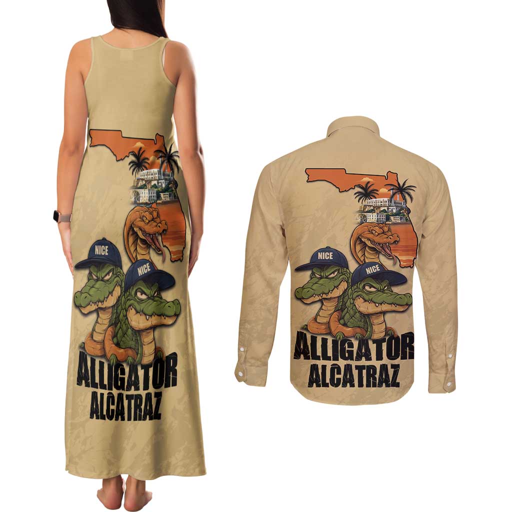 Alligator Alcatraz Prison Florida Everglades Couples Matching Tank Maxi Dress and Long Sleeve Button Shirt - Wonder Print Shop