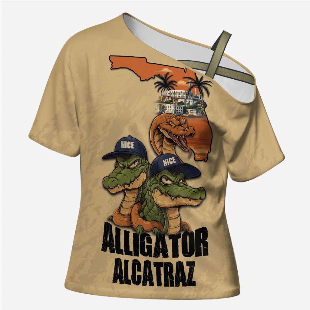 Alligator Alcatraz Prison Florida Everglades Cross Shoulder Shirt - Wonder Print Shop
