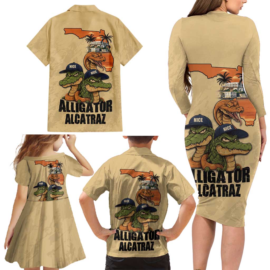 Alligator Alcatraz Prison Florida Everglades Family Matching Long Sleeve Bodycon Dress and Hawaiian Shirt - Wonder Print Shop