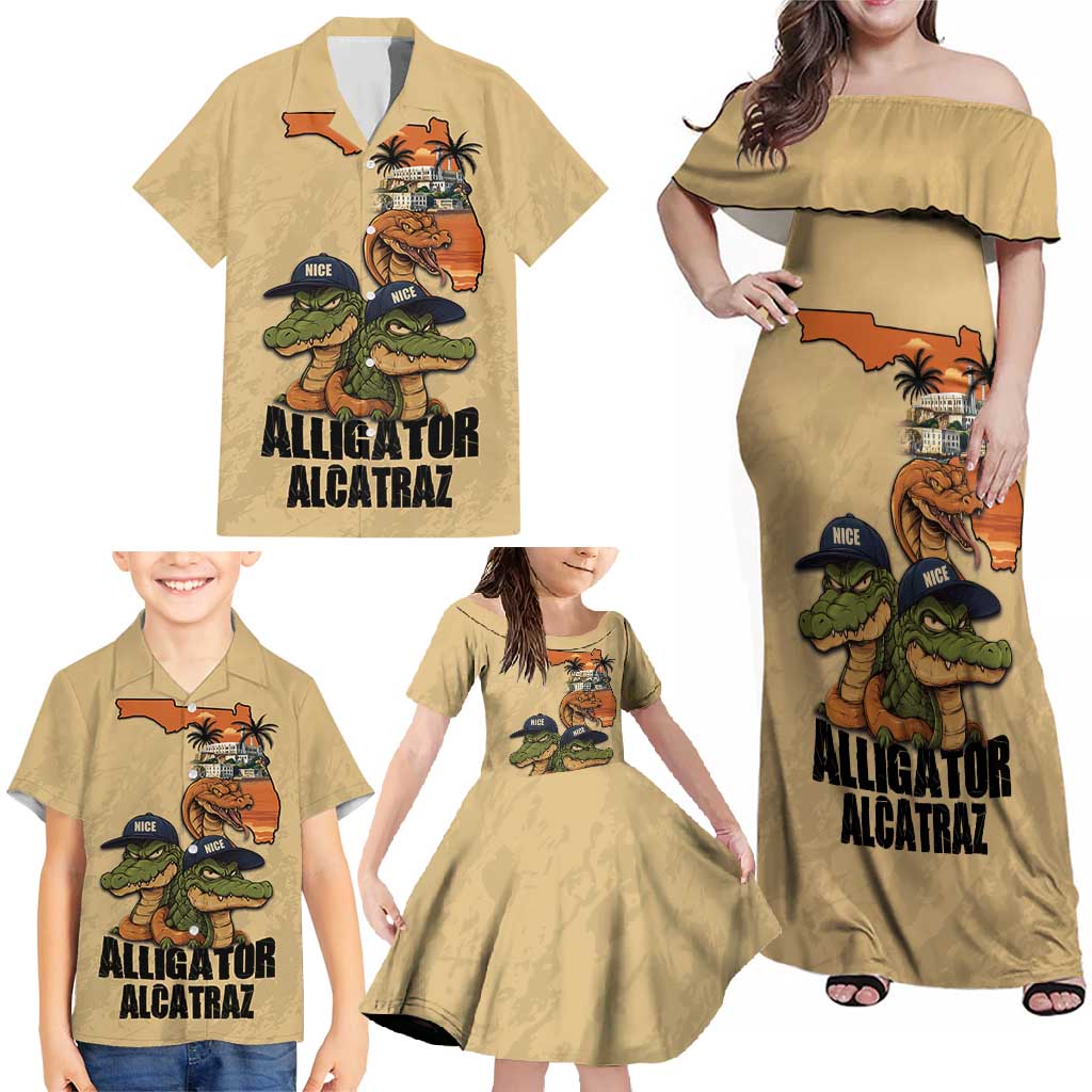 Alligator Alcatraz Prison Florida Everglades Family Matching Off Shoulder Maxi Dress and Hawaiian Shirt - Wonder Print Shop