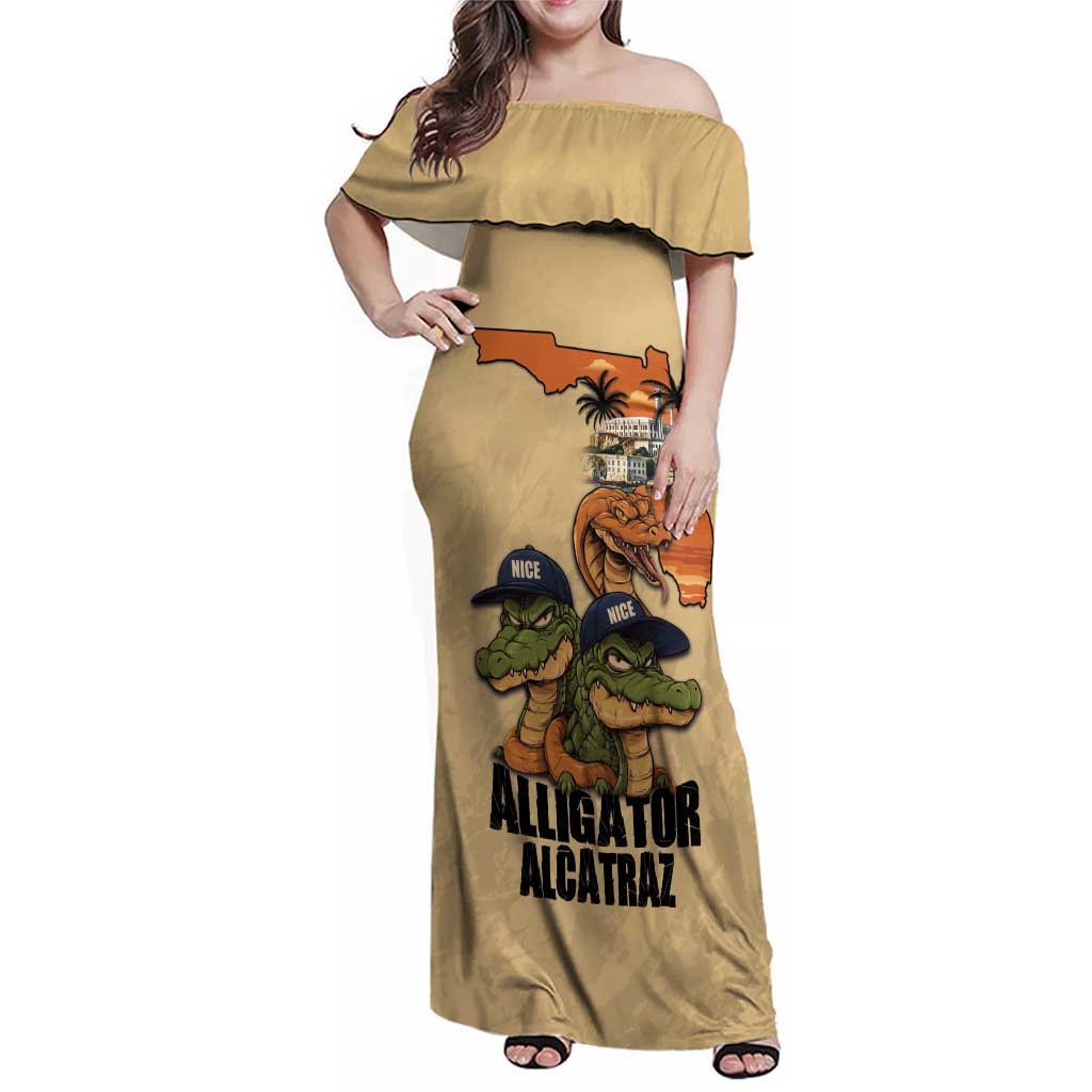 Alligator Alcatraz Prison Florida Everglades Family Matching Off Shoulder Maxi Dress and Hawaiian Shirt - Wonder Print Shop
