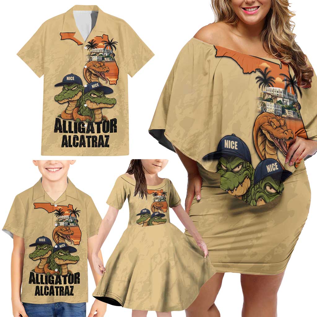 Alligator Alcatraz Prison Florida Everglades Family Matching Off Shoulder Short Dress and Hawaiian Shirt - Wonder Print Shop