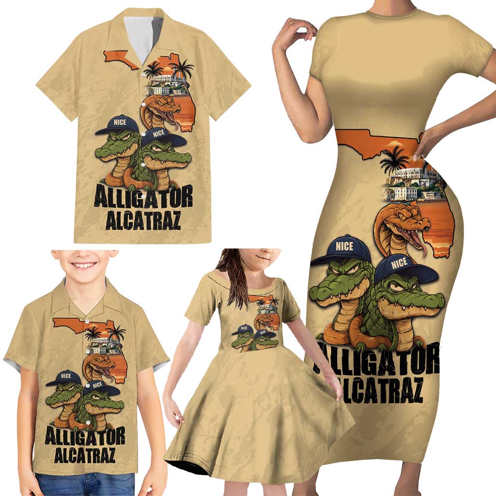 Alligator Alcatraz Prison Florida Everglades Family Matching Short Sleeve Bodycon Dress and Hawaiian Shirt - Wonder Print Shop