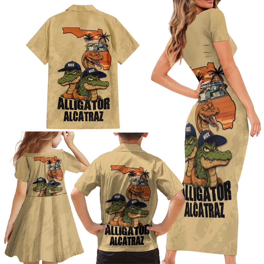 Alligator Alcatraz Prison Florida Everglades Family Matching Short Sleeve Bodycon Dress and Hawaiian Shirt - Wonder Print Shop