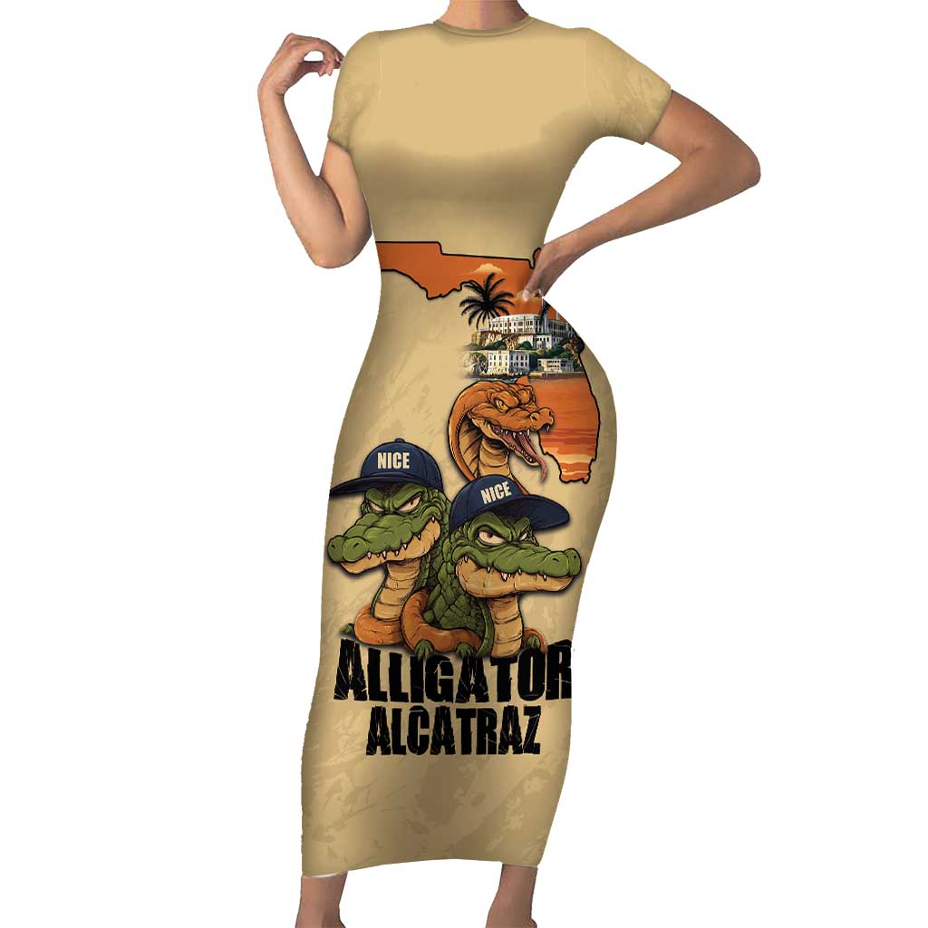 Alligator Alcatraz Prison Florida Everglades Family Matching Short Sleeve Bodycon Dress and Hawaiian Shirt - Wonder Print Shop