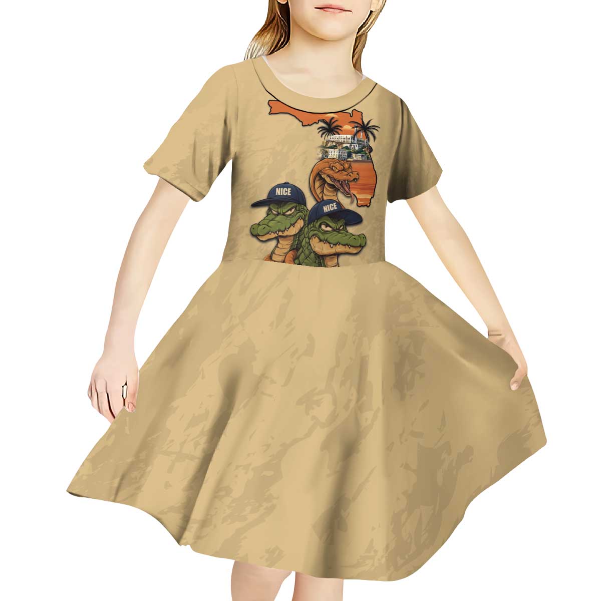 Alligator Alcatraz Prison Florida Everglades Kid Short Sleeve Dress - Wonder Print Shop