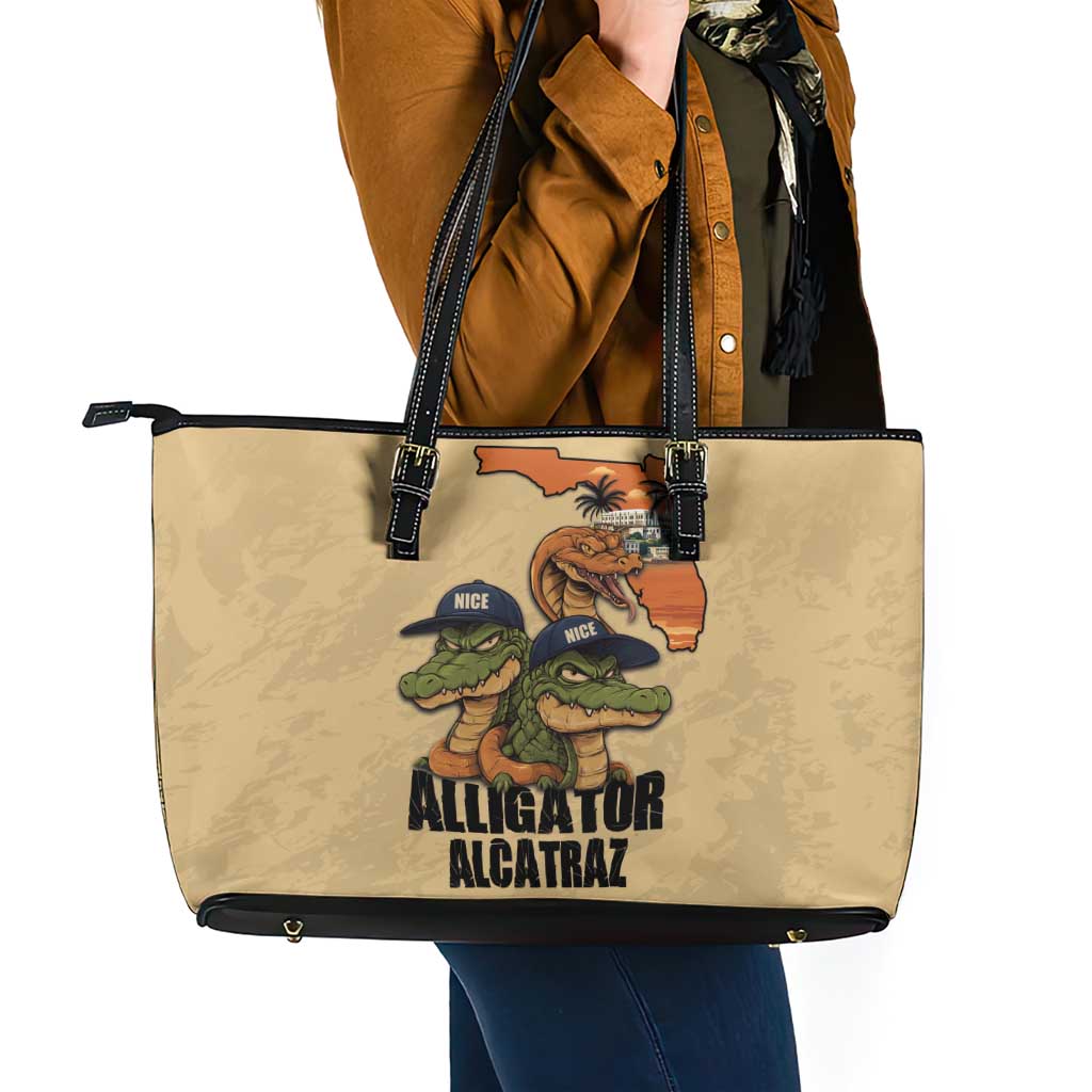 Alligator Alcatraz Prison Florida Everglades Leather Tote Bag - Wonder Print Shop