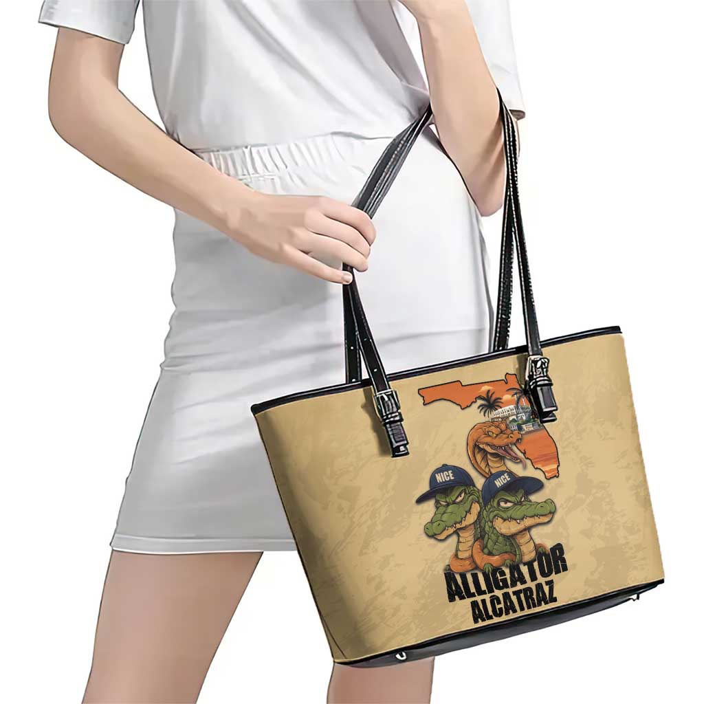 Alligator Alcatraz Prison Florida Everglades Leather Tote Bag - Wonder Print Shop