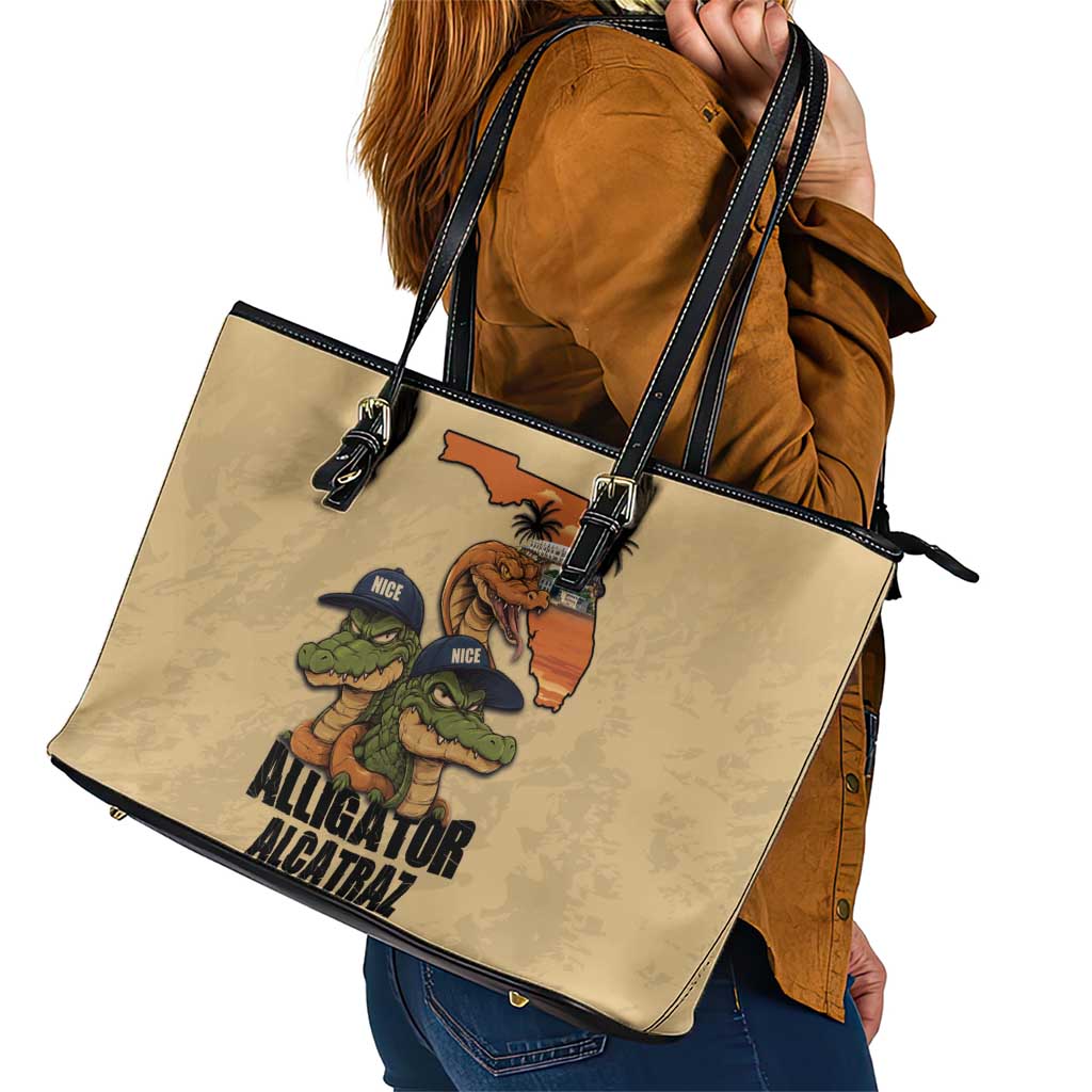 Alligator Alcatraz Prison Florida Everglades Leather Tote Bag - Wonder Print Shop