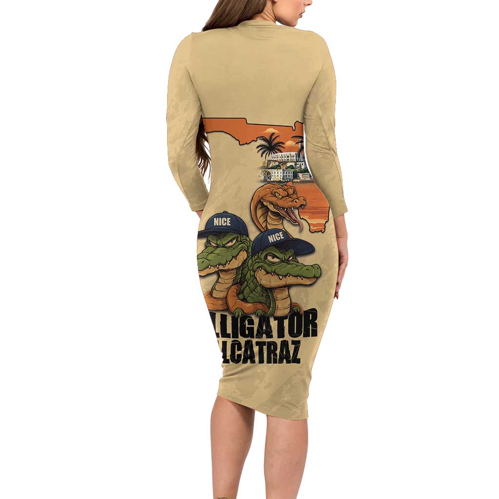 Alligator Alcatraz Prison Florida Everglades Long Sleeve Bodycon Dress - Wonder Print Shop