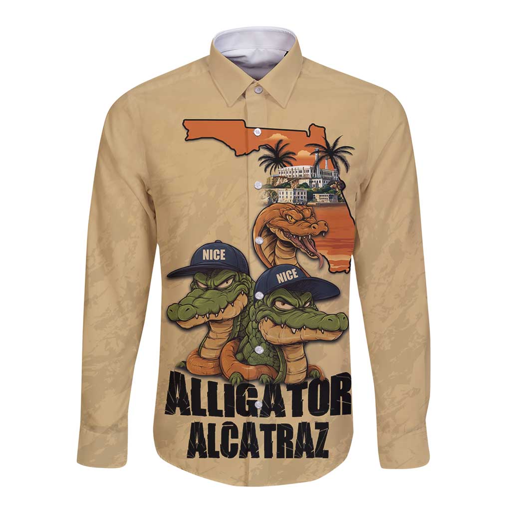 Alligator Alcatraz Prison Florida Everglades Long Sleeve Button Shirt - Wonder Print Shop