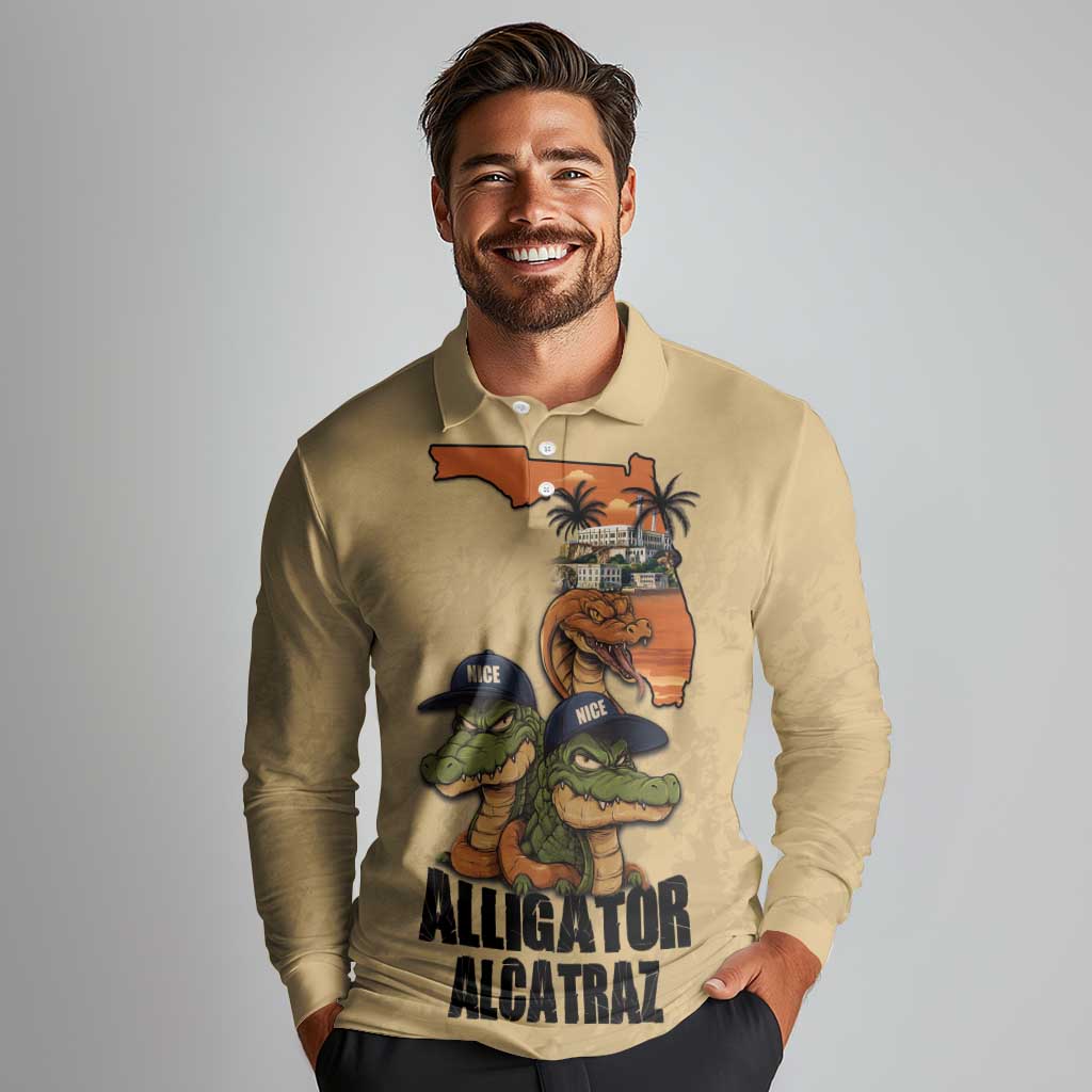Alligator Alcatraz Prison Florida Everglades Long Sleeve Polo Shirt - Wonder Print Shop