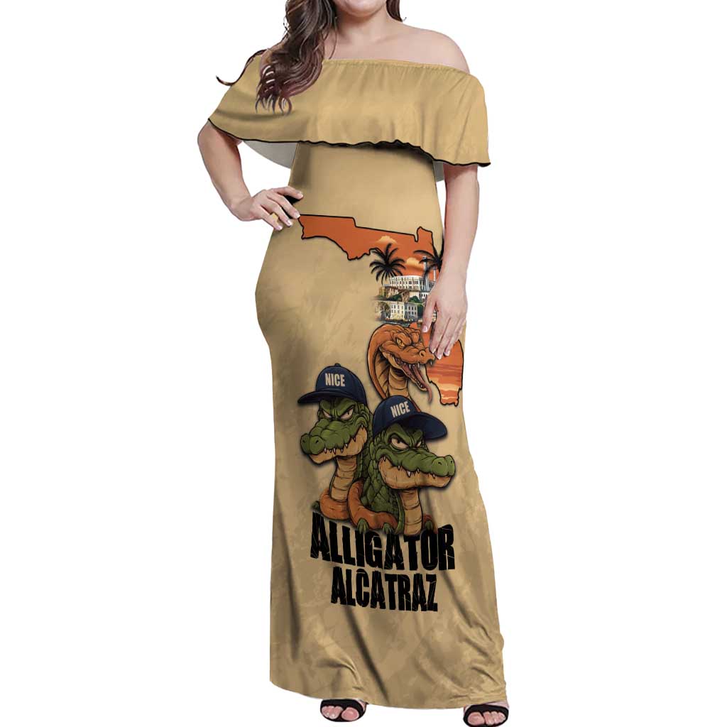 Alligator Alcatraz Prison Florida Everglades Off Shoulder Maxi Dress - Wonder Print Shop