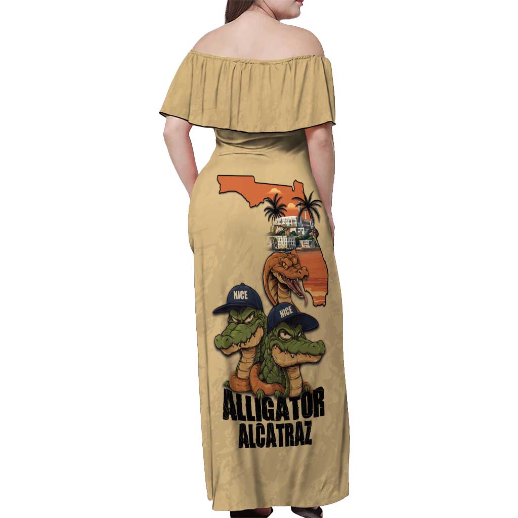 Alligator Alcatraz Prison Florida Everglades Off Shoulder Maxi Dress - Wonder Print Shop