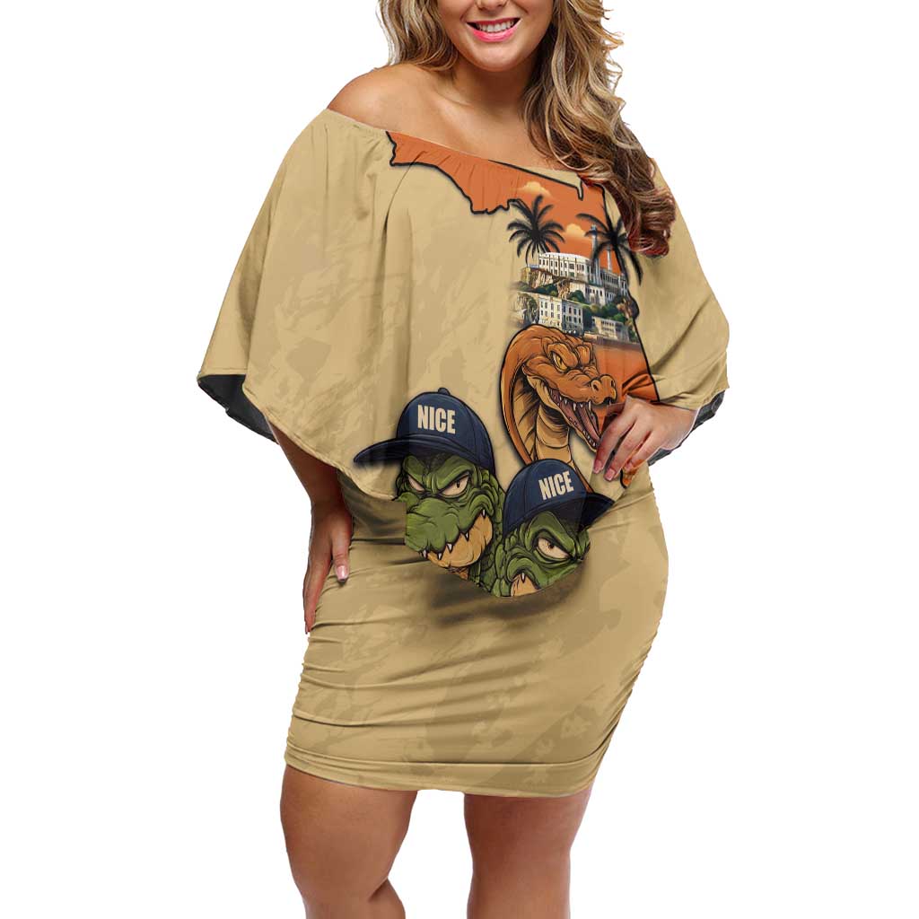 Alligator Alcatraz Prison Florida Everglades Off Shoulder Short Dress - Wonder Print Shop