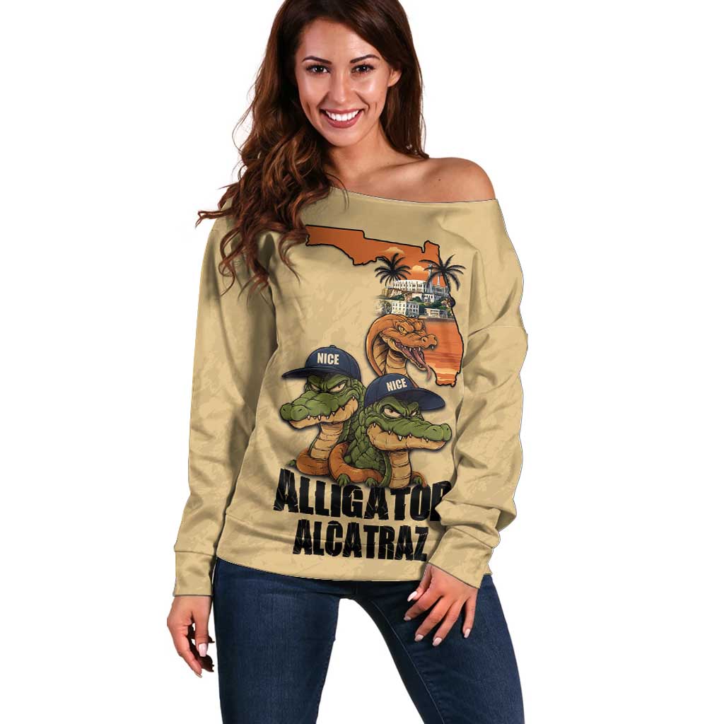 Alligator Alcatraz Prison Florida Everglades Off Shoulder Sweater - Wonder Print Shop