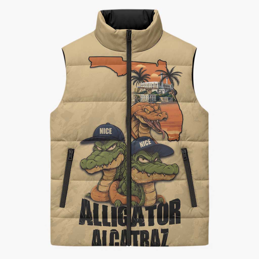 Alligator Alcatraz Prison Florida Everglades Sleeveless Puffer Jacket - Wonder Print Shop