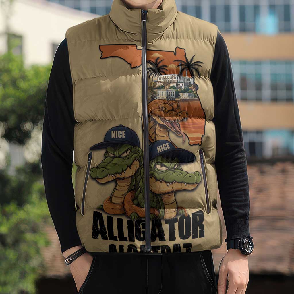 Alligator Alcatraz Prison Florida Everglades Sleeveless Puffer Jacket - Wonder Print Shop