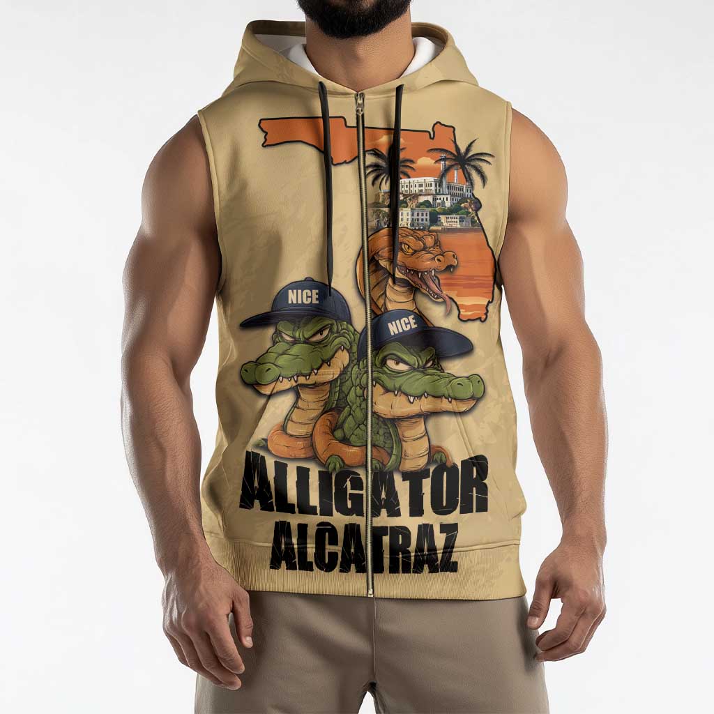Alligator Alcatraz Prison Florida Everglades Sleeveless Zip Hoodie - Wonder Print Shop