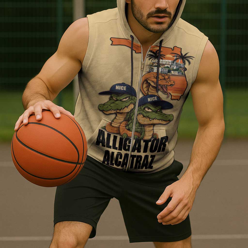Alligator Alcatraz Prison Florida Everglades Sleeveless Zip Hoodie - Wonder Print Shop