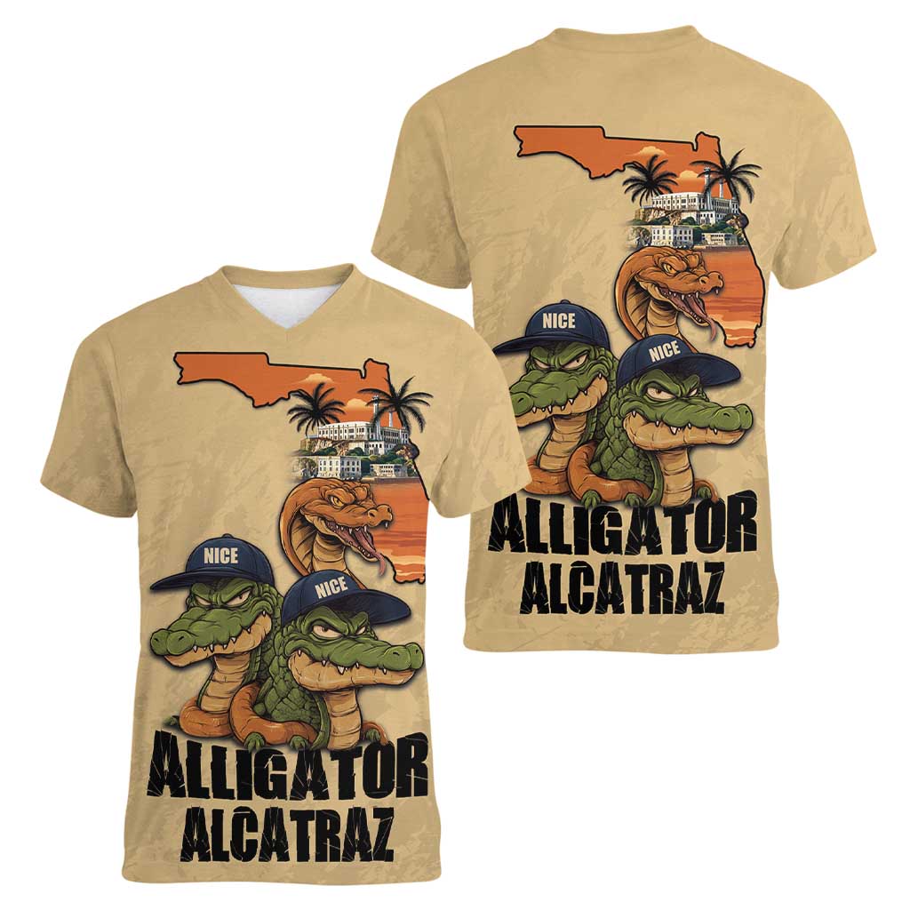 Alligator Alcatraz Prison Florida Everglades Women V-Neck T-Shirt - Wonder Print Shop
