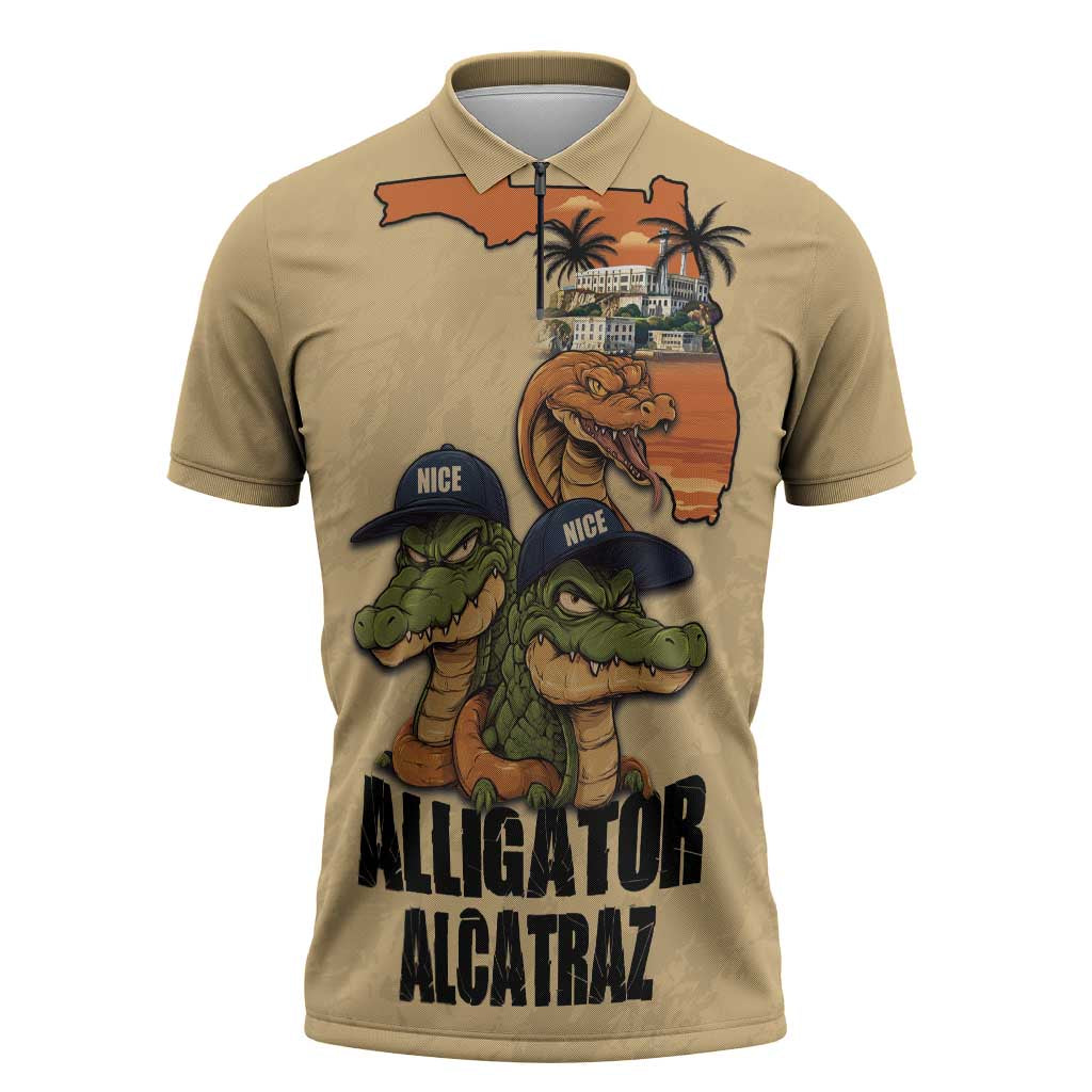 Alligator Alcatraz Prison Florida Everglades Zipper Polo Shirt - Wonder Print Shop