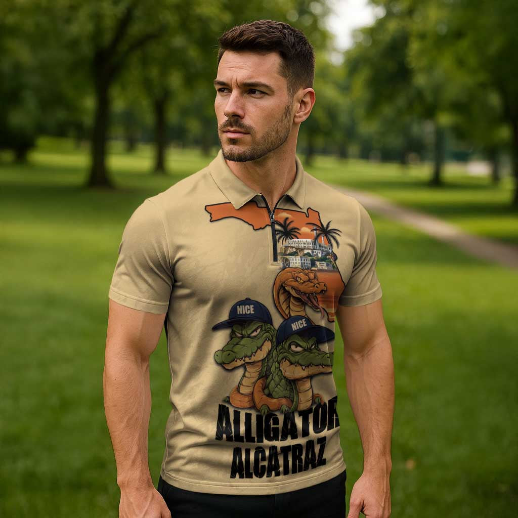 Alligator Alcatraz Prison Florida Everglades Zipper Polo Shirt - Wonder Print Shop