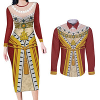 Victoria England Costume Couples Matching Long Sleeve Bodycon Dress and Long Sleeve Button Shirt - Wonder Print Shop