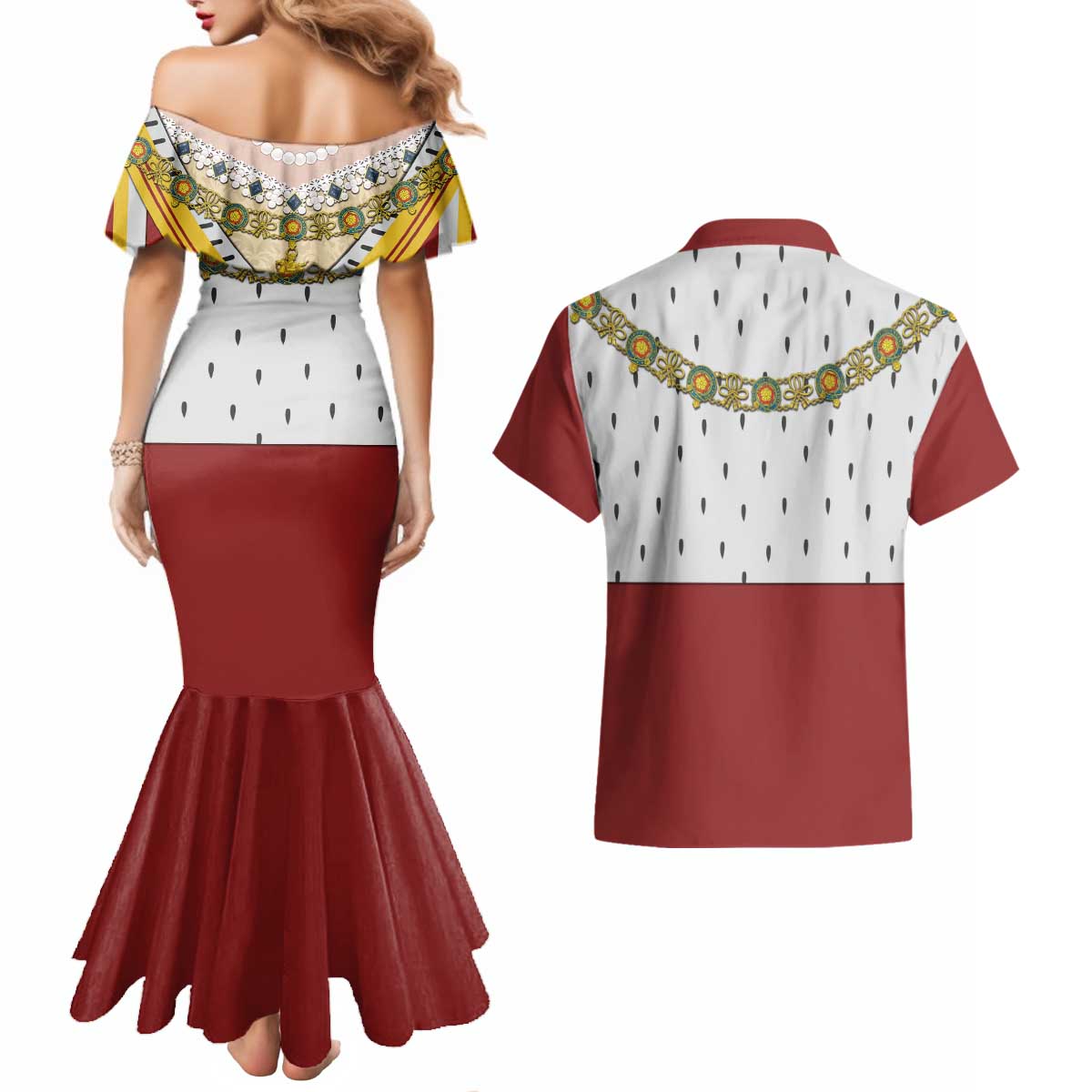 Victoria England Costume Couples Matching Mermaid Dress and Hawaiian Shirt - Wonder Print Shop