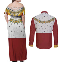Victoria England Costume Couples Matching Off Shoulder Maxi Dress and Long Sleeve Button Shirt - Wonder Print Shop