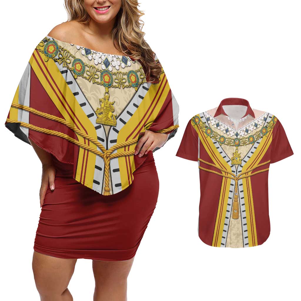 Victoria England Costume Couples Matching Off Shoulder Short Dress and Hawaiian Shirt - Wonder Print Shop