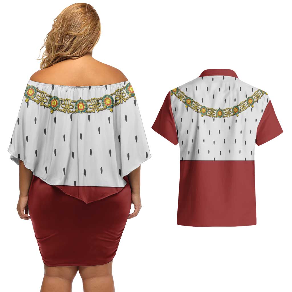 Victoria England Costume Couples Matching Off Shoulder Short Dress and Hawaiian Shirt - Wonder Print Shop