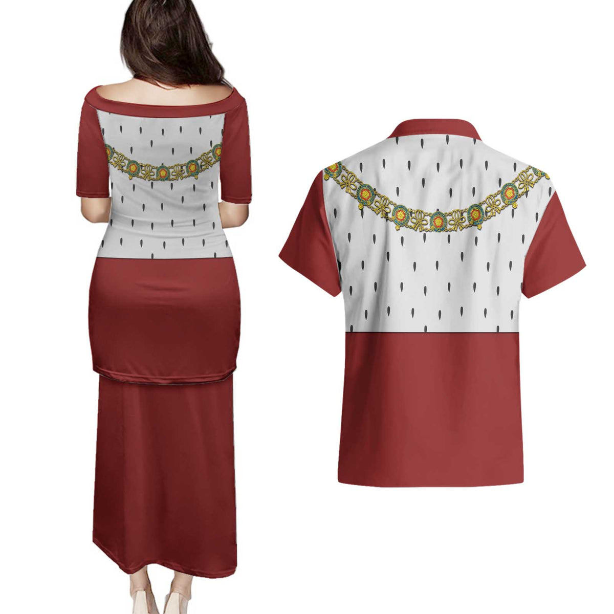 Victoria England Costume Couples Matching Puletasi and Hawaiian Shirt - Wonder Print Shop