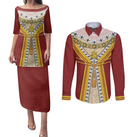 Victoria England Costume Couples Matching Puletasi and Long Sleeve Button Shirt - Wonder Print Shop