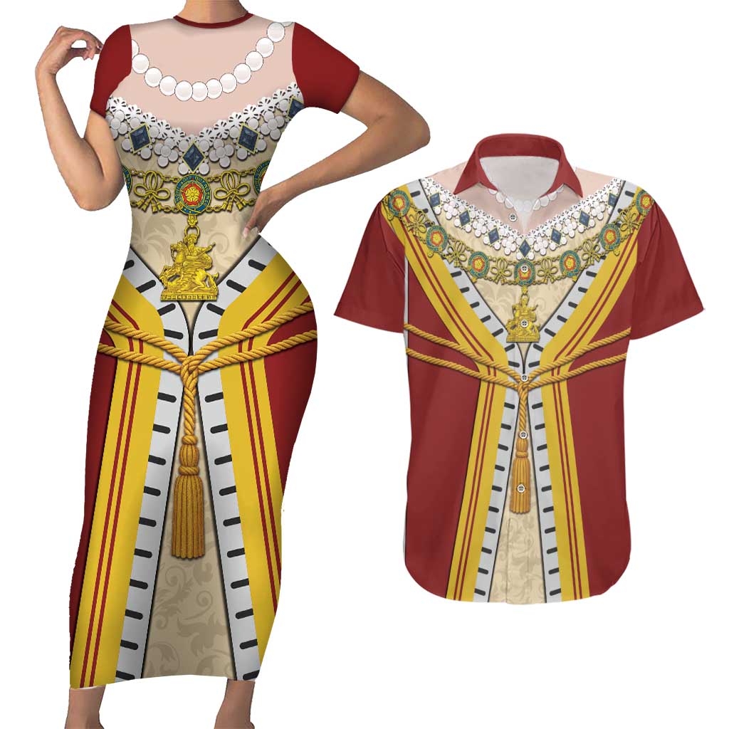 Victoria England Costume Couples Matching Short Sleeve Bodycon Dress and Hawaiian Shirt - Wonder Print Shop