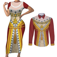Victoria England Costume Couples Matching Short Sleeve Bodycon Dress and Long Sleeve Button Shirt - Wonder Print Shop
