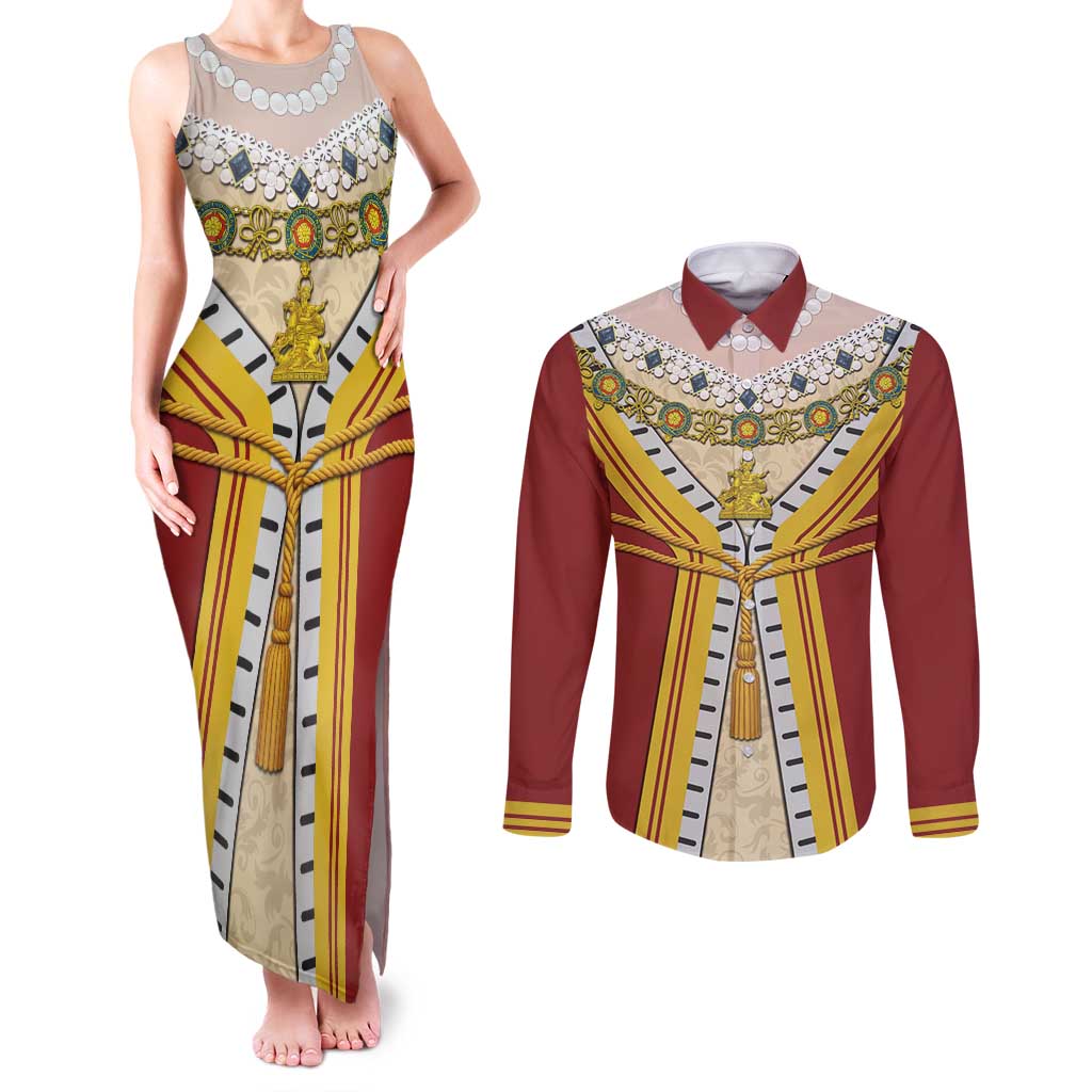 Victoria England Costume Couples Matching Tank Maxi Dress and Long Sleeve Button Shirt - Wonder Print Shop
