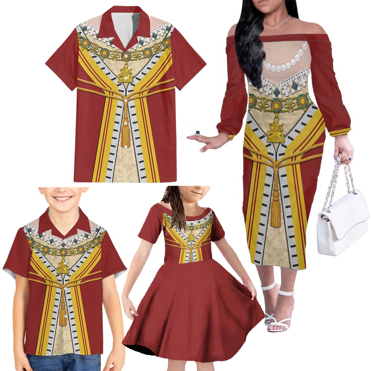 Victoria England Costume Family Matching Off The Shoulder Long Sleeve Dress and Hawaiian Shirt - Wonder Print Shop