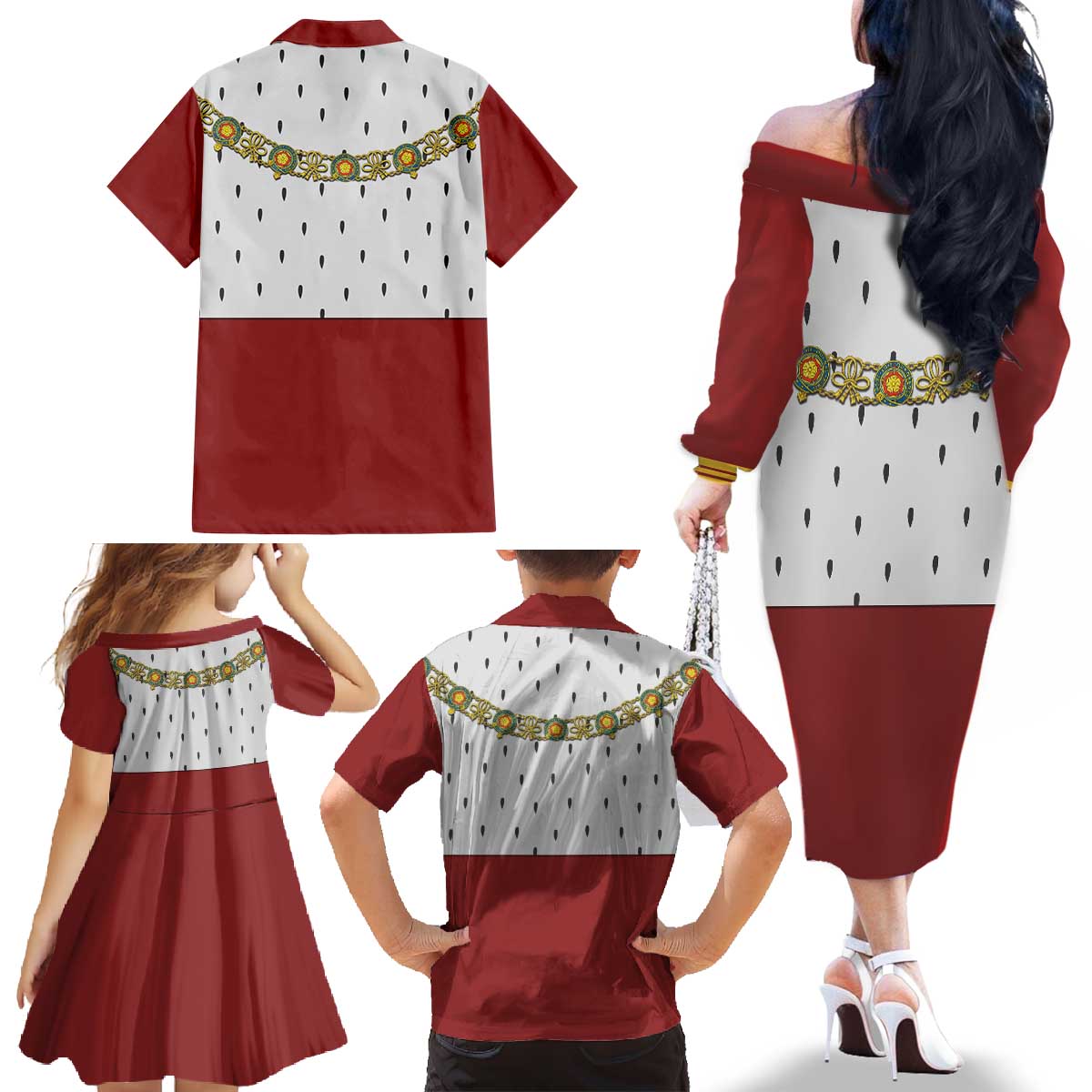 Victoria England Costume Family Matching Off The Shoulder Long Sleeve Dress and Hawaiian Shirt - Wonder Print Shop