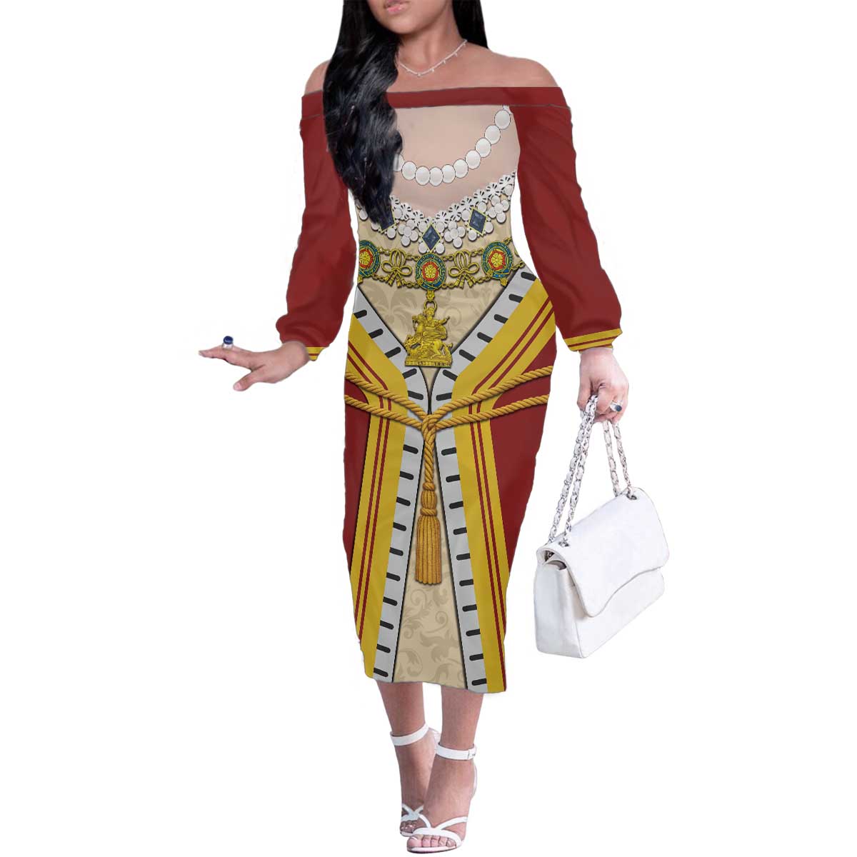 Victoria England Costume Family Matching Off The Shoulder Long Sleeve Dress and Hawaiian Shirt - Wonder Print Shop