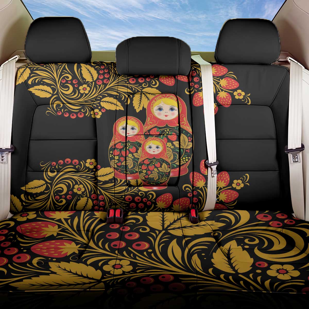 Russian Matryoshka Doll Back Car Seat Cover Khokhloma Patterns - Wonder Print Shop