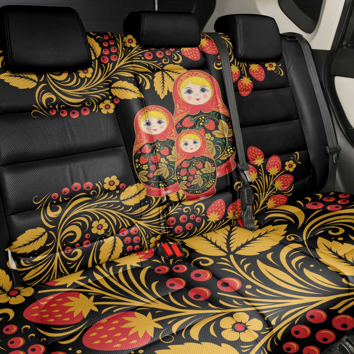 Russian Matryoshka Doll Back Car Seat Cover Khokhloma Patterns - Wonder Print Shop
