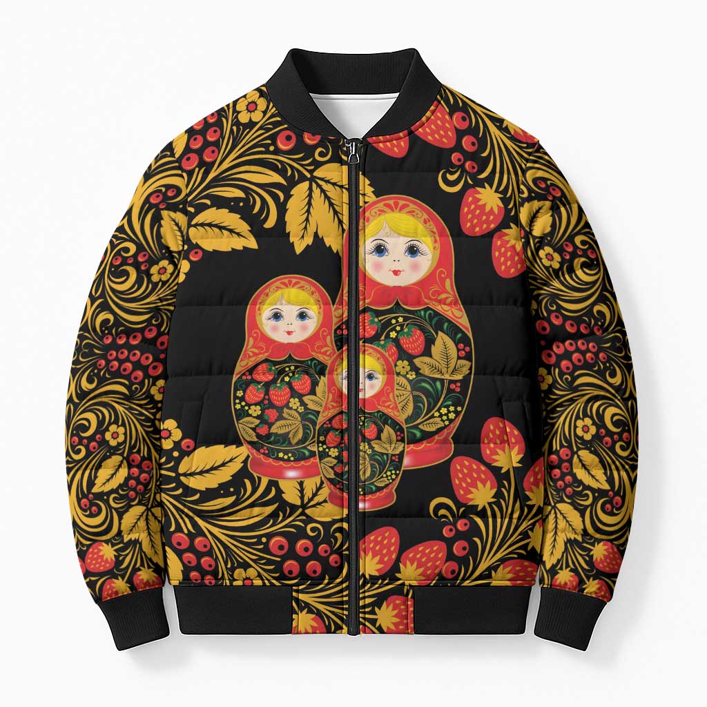 Russian Matryoshka Doll Bomber Puffer Jacket Khokhloma Patterns - Wonder Print Shop