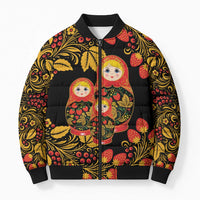 Russian Matryoshka Doll Bomber Puffer Jacket Khokhloma Patterns - Wonder Print Shop