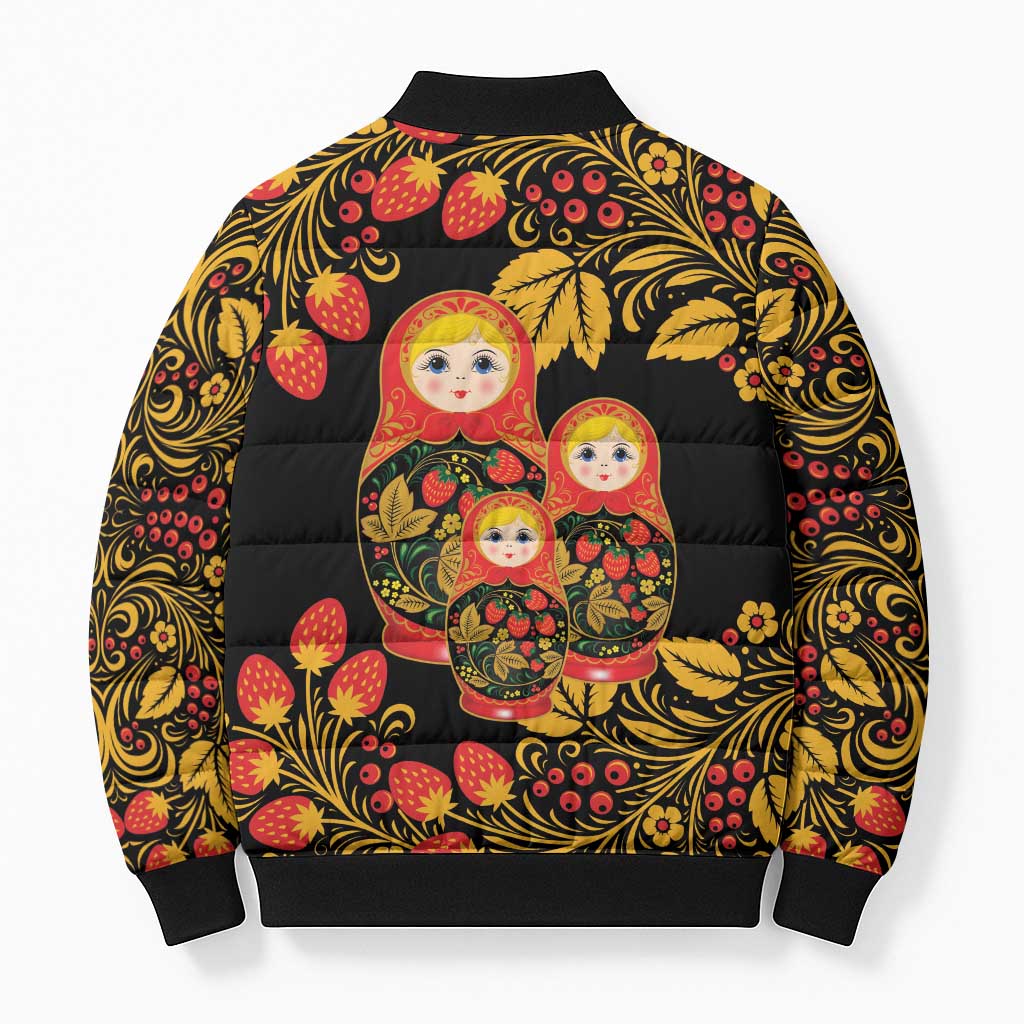 Russian Matryoshka Doll Bomber Puffer Jacket Khokhloma Patterns - Wonder Print Shop